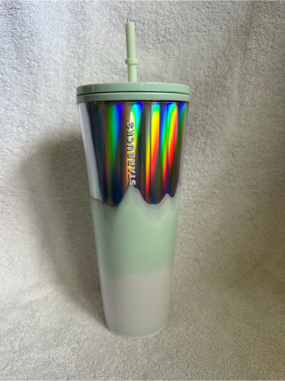Starbucks Holiday Ice Wave 2001 Tumbler Iridescent Icy Mint Silver 24 oz BNWT